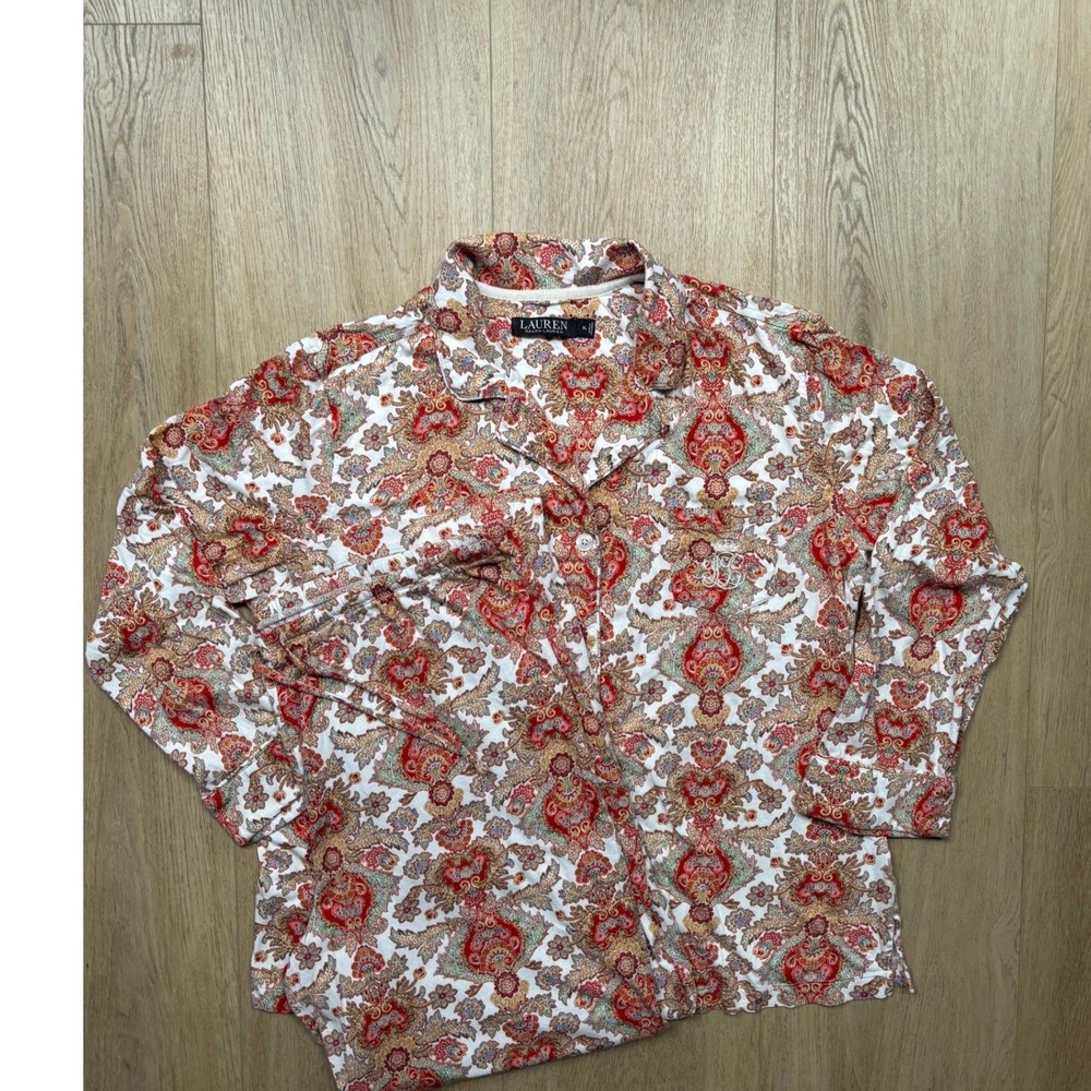Lauren Ralph Lauren Pajama Set XL Paisley Button Down Top Pants 2 Piece Sleep